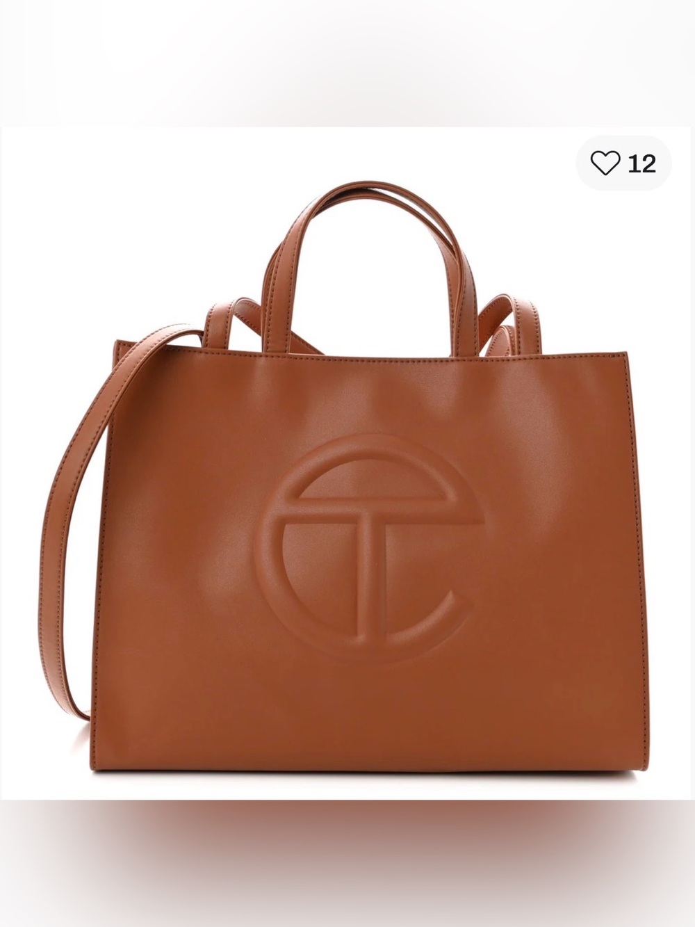 Telfar Leather Medium Cognac Brown Logo-Embossed Shopper Tote